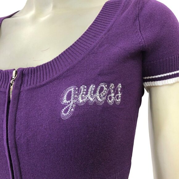 GUESS CAP SLEEVE FULL ZIP SWEATER TOP SM NWT - Picture 4 of 7